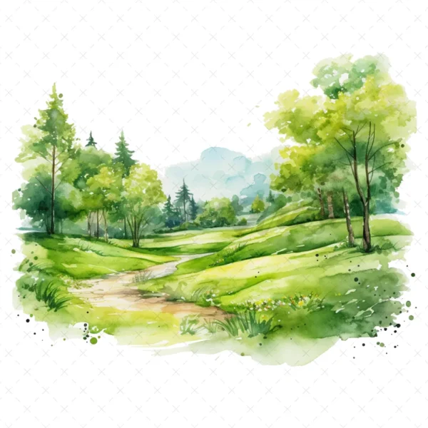 20 High-Quality Spring Grass Park Clipart - Grass garden digital watercolor JPG instant download for commercial use - Digital download
