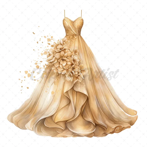 20 High-Quality Wedding Gown Clipart - Wedding gown digital watercolor JPG instant download for commercial use - Digital download