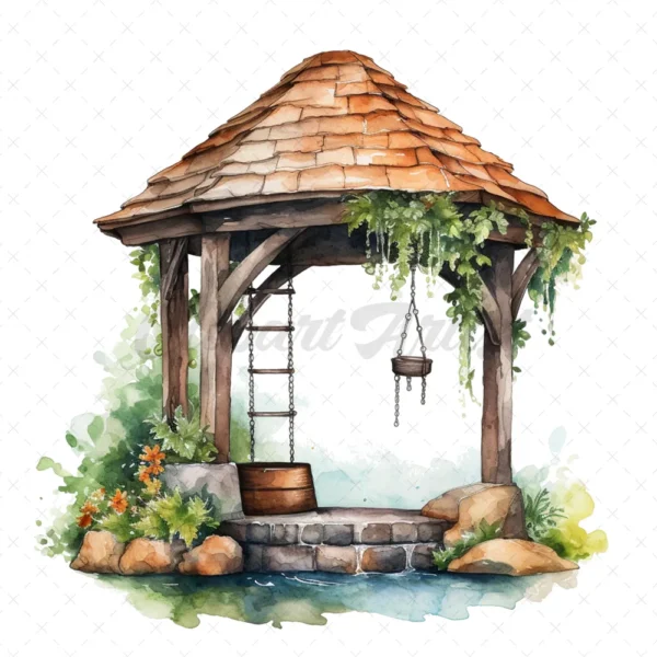 19 High-Quality Wishing Wells Clipart - Wishing wells digital watercolor JPG instant download for commercial use - Digital download