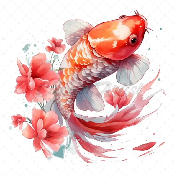 17 High-Quality Floral Koi Fish Clipart - Fish digital JPG instant download for commercial use - Digital download