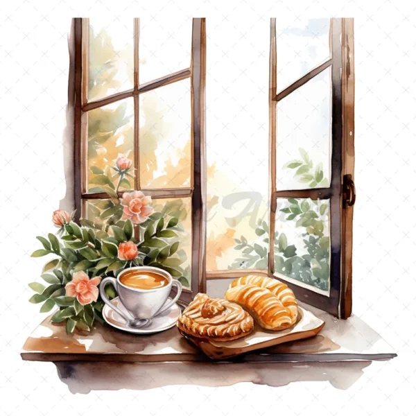 18 High-Quality Morning Coffee Windows Clipart - Morning window digital JPG instant download for commercial use - Digital download