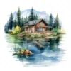 19 High-Quality Lake House Clipart - Lake house digital watercolor JPG instant download for commercial use - Digital download