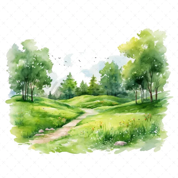 20 High-Quality Spring Grass Park Clipart - Grass garden digital watercolor JPG instant download for commercial use - Digital download
