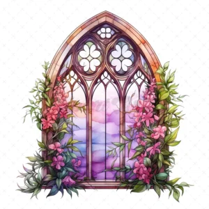 20 High-Quality Floral Church Windows Clipart - Church windows digital watercolor JPG instant download for commercial use - Digital download