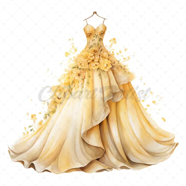 20 High-Quality Wedding Gown Clipart - Wedding gown digital watercolor JPG instant download for commercial use - Digital download