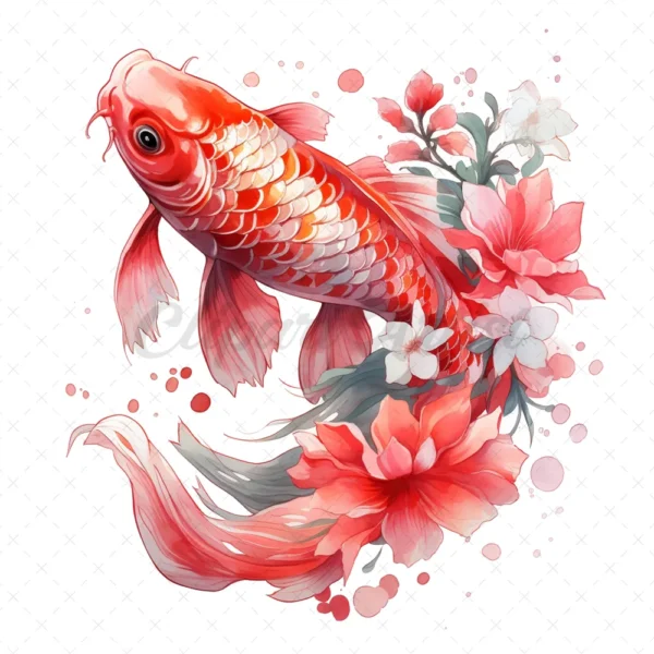 17 High-Quality Floral Koi Fish Clipart - Fish digital JPG instant download for commercial use - Digital download