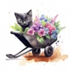 20 High-Quality Floral Wheelbarrow Clipart - Cat wheelbarrow digital watercolor JPG instant download for commercial use - Digital download