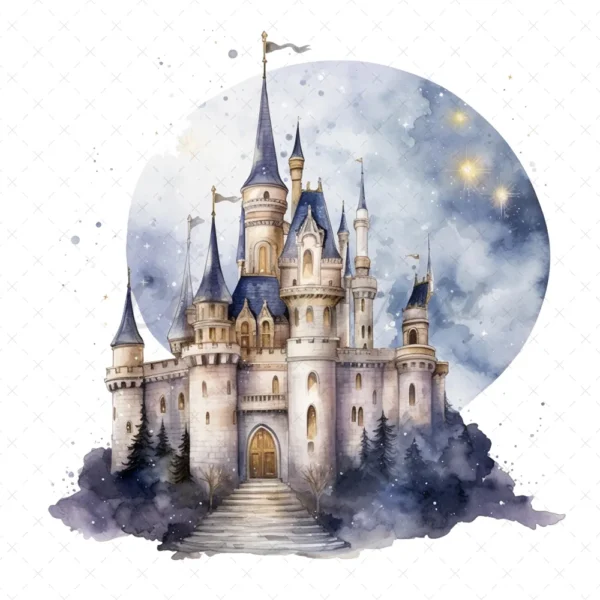21 High-Quality Night Fantasy Castles Clipart - Night castles digital watercolor JPG instant download for commercial use - Digital download