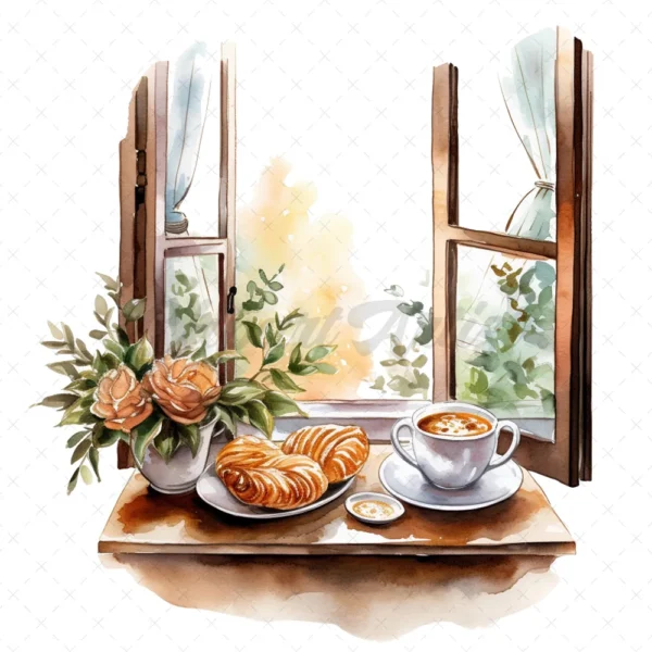 18 High-Quality Morning Coffee Windows Clipart - Morning window digital JPG instant download for commercial use - Digital download