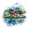 19 High-Quality Lake House Clipart - Lake house digital watercolor JPG instant download for commercial use - Digital download