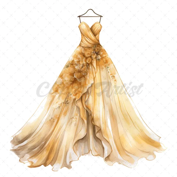 20 High-Quality Wedding Gown Clipart - Wedding gown digital watercolor JPG instant download for commercial use - Digital download