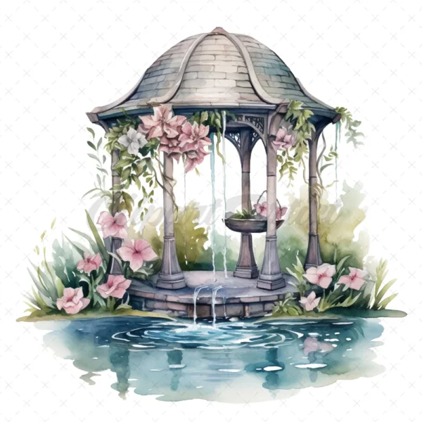 19 High-Quality Wishing Wells Clipart - Wishing wells digital watercolor JPG instant download for commercial use - Digital download