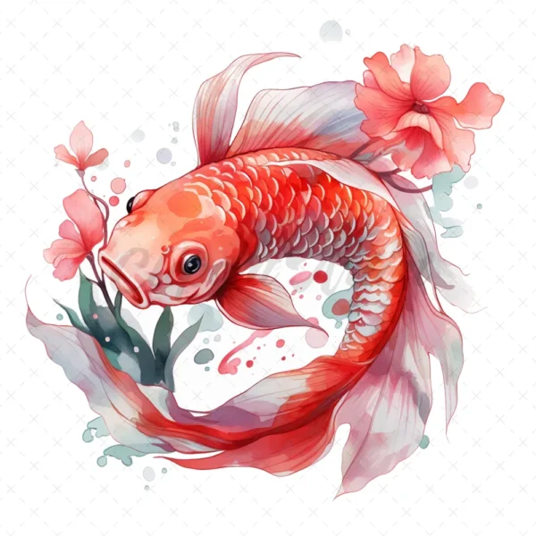 17 High-Quality Floral Koi Fish Clipart - Fish digital JPG instant download for commercial use - Digital download