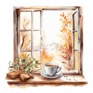 18 High-Quality Morning Coffee Windows Clipart - Morning window digital JPG instant download for commercial use - Digital download