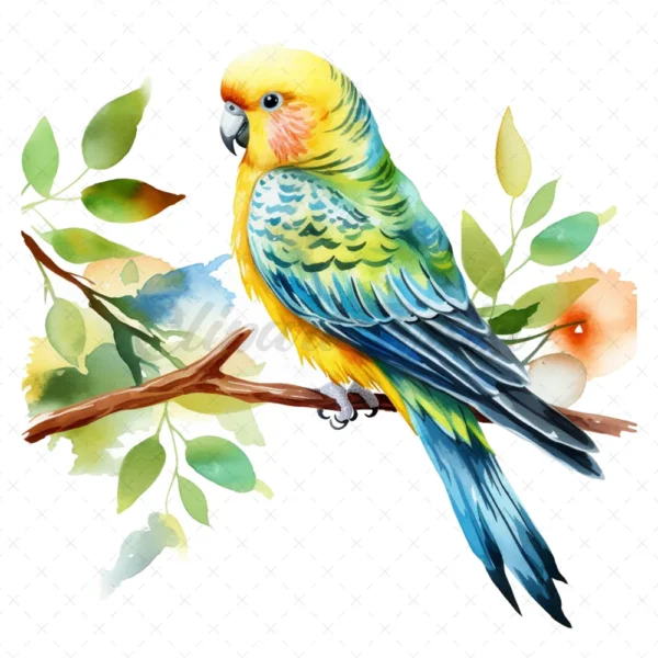 20 High-Quality Parakeet Clipart - Parakeet digital watercolor JPG instant download for commercial use - Digital download