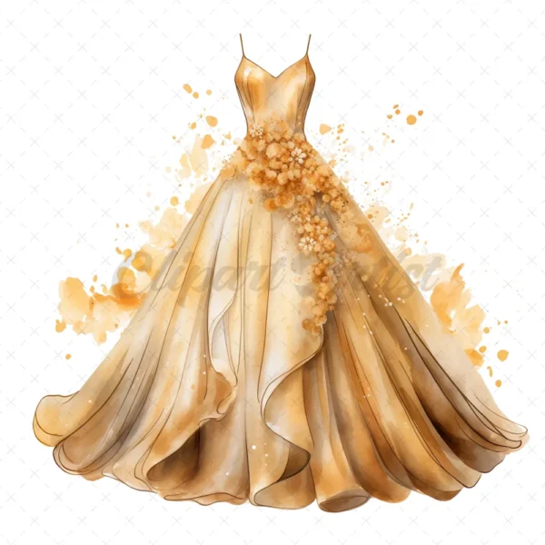 20 High-Quality Wedding Gown Clipart - Wedding gown digital watercolor JPG instant download for commercial use - Digital download