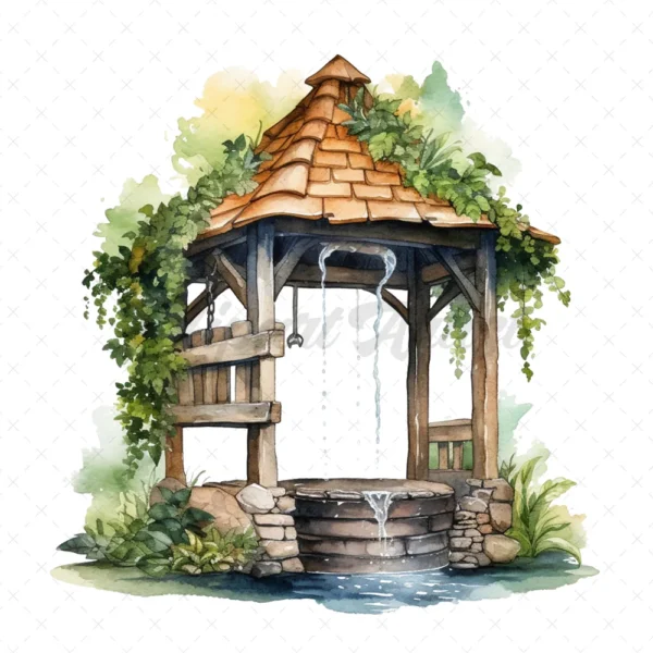 19 High-Quality Wishing Wells Clipart - Wishing wells digital watercolor JPG instant download for commercial use - Digital download