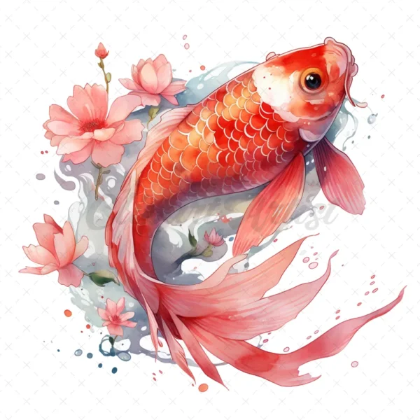 17 High-Quality Floral Koi Fish Clipart - Fish digital JPG instant download for commercial use - Digital download