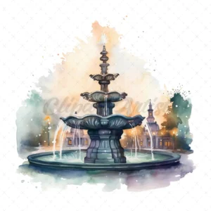 17 High-Quality Night Fountains Clipart - Night fountains digital watercolor JPG instant download for commercial use - Digital download