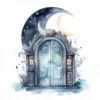 17 High-Quality Moon Doors Clipart - Moon doors digital watercolor JPG instant download for commercial use - Digital download