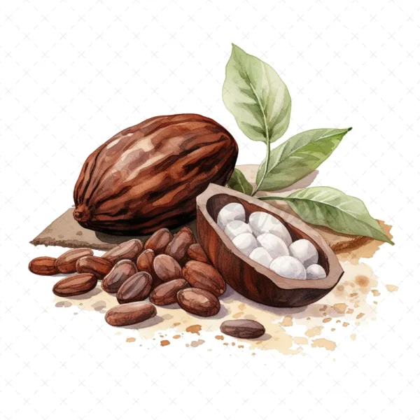 20 High-Quality Sacred Cacao Clipart - Sacred cacao digital watercolor JPG instant download for commercial use - Digital download