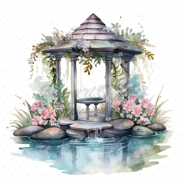 19 High-Quality Wishing Wells Clipart - Wishing wells digital watercolor JPG instant download for commercial use - Digital download