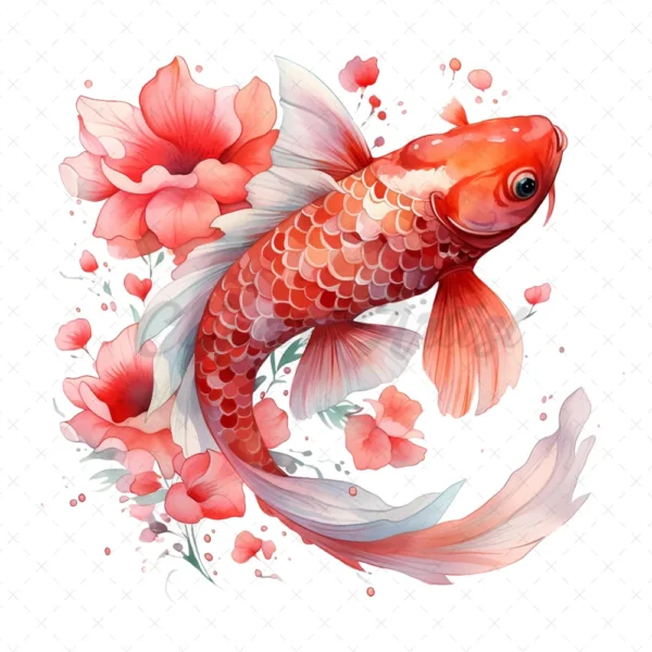 17 High-Quality Floral Koi Fish Clipart - Fish digital JPG instant download for commercial use - Digital download