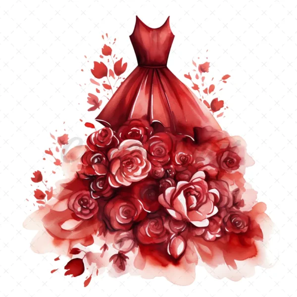 17 High-Quality Fashion Dresses Clipart - Red dresses digital watercolor JPG instant download for commercial use - Digital download