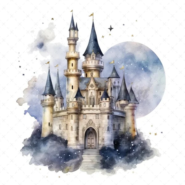 21 High-Quality Night Fantasy Castles Clipart - Night castles digital watercolor JPG instant download for commercial use - Digital download