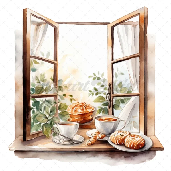 18 High-Quality Morning Coffee Windows Clipart - Morning window digital JPG instant download for commercial use - Digital download