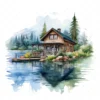 19 High-Quality Lake House Clipart - Lake house digital watercolor JPG instant download for commercial use - Digital download