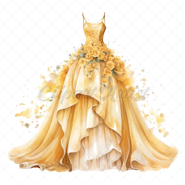 20 High-Quality Wedding Gown Clipart - Wedding gown digital watercolor JPG instant download for commercial use - Digital download