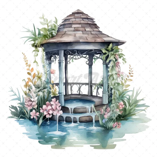 19 High-Quality Wishing Wells Clipart - Wishing wells digital watercolor JPG instant download for commercial use - Digital download