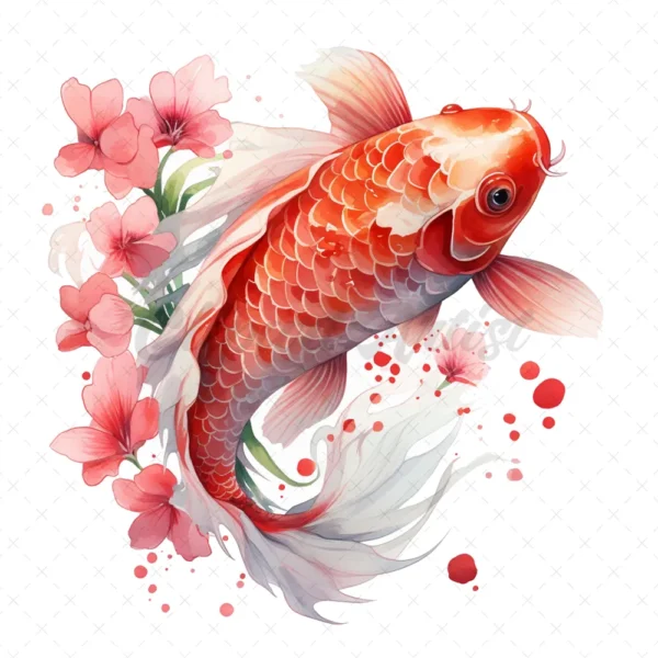 17 High-Quality Floral Koi Fish Clipart - Fish digital JPG instant download for commercial use - Digital download