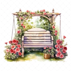 19 High-Quality Garden Benches Clipart - Garden royal benches digital watercolor JPG instant download for commercial use - Digital download