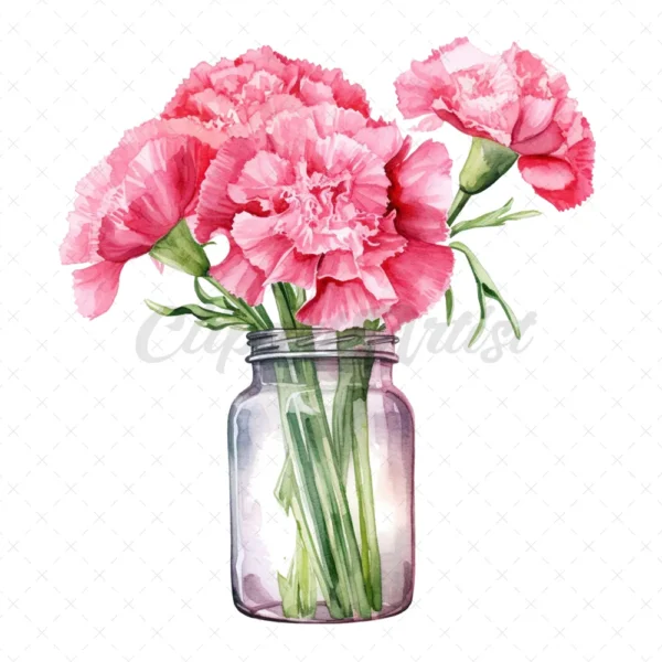 20 High-Quality Pink Carnation Bottle Clipart - Pink carnation digital JPG watercolor instant download for commercial use - Digital download