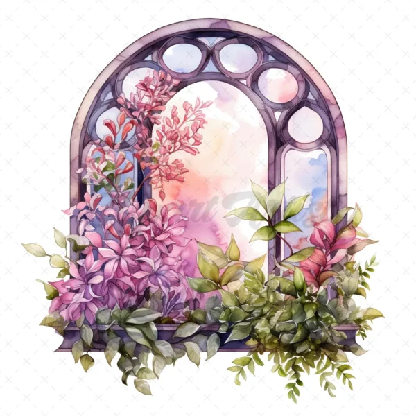 15 High-Quality Floral Windows Clipart - Floral windows digital JPG watercolor instant download for commercial use - Digital download