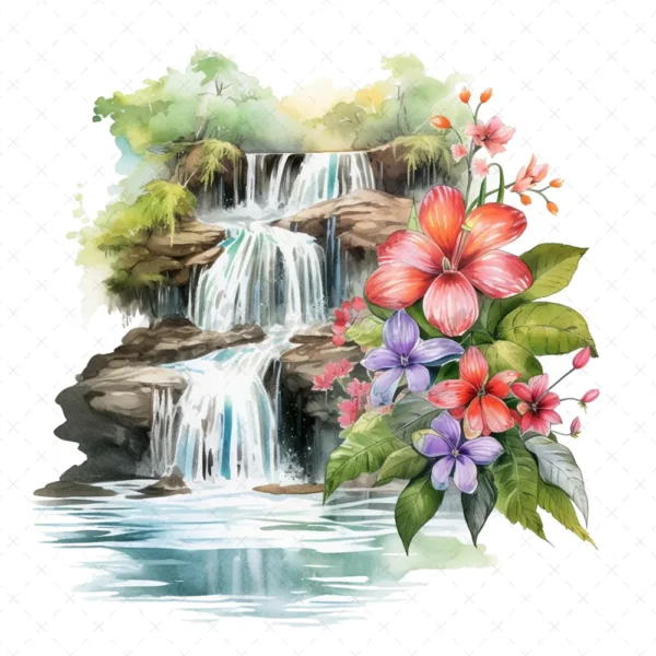 19 High-Quality Spring Waterfalls Clipart - Spring colorful waterfall digital JPG instant download for commercial use - Digital download