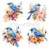 18 High-Quality Floral Birds Clipart - Floral blue birds digital watercolor JPG instant download for commercial use - digital download