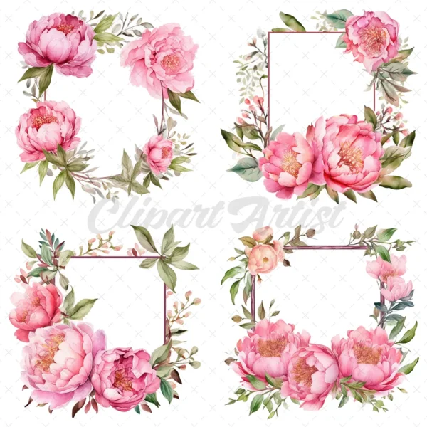 16 High-Quality Peony Flowers Clipart - Pink peony digital watercolor JPG instant download for commercial use - Digital download