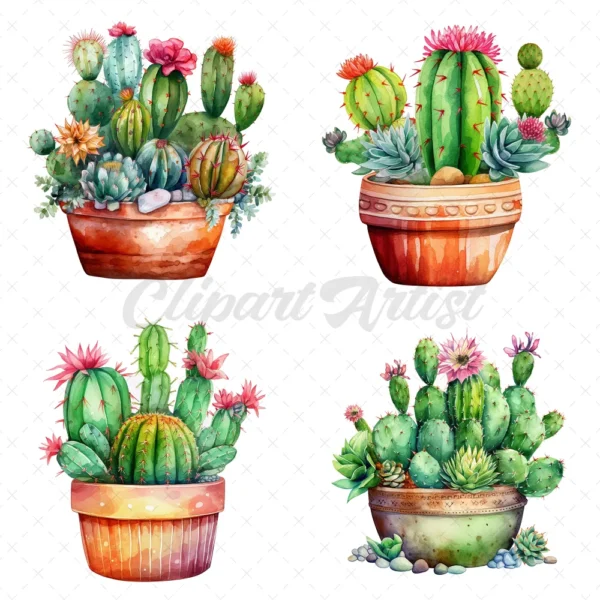20 High-Quality Cactus Clipart - Cactus watercolor digital clipart JPG instant download for commercial use - Digital download