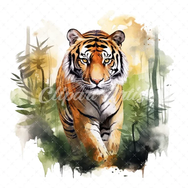 20 High-Quality Forest Tiger Clipart - Forest tiger digital watercolor JPG instant download for commercial use - Digital download