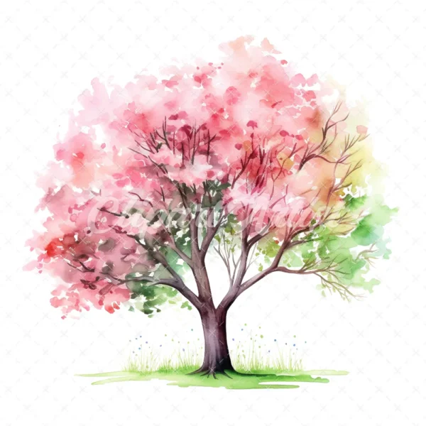 20 High-Quality Spring Trees Clipart - Spring trees digital watercolor JPG instant download for commercial use - Digital download