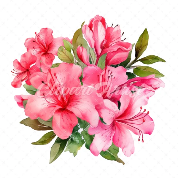 20 High-Quality Hot Pink Azalea Bouquet Clipart - Hot Azalea digital watercolor JPG instant download for commercial use - Digital download