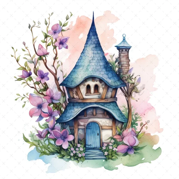 20 High-Quality Witch Houses Clipart - Witch houses digital watercolor JPG instant download for commercial use - Digital download