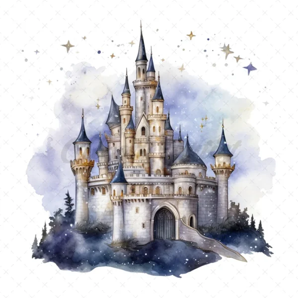21 High-Quality Night Fantasy Castles Clipart - Night castles digital watercolor JPG instant download for commercial use - Digital download
