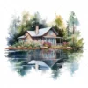19 High-Quality Lake House Clipart - Lake house digital watercolor JPG instant download for commercial use - Digital download