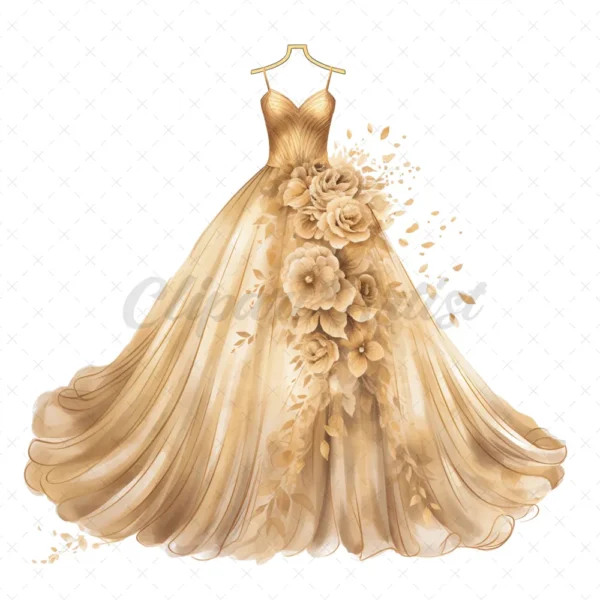 20 High-Quality Wedding Gown Clipart - Wedding gown digital watercolor JPG instant download for commercial use - Digital download