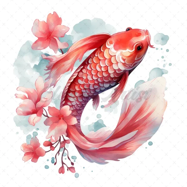 17 High-Quality Floral Koi Fish Clipart - Fish digital JPG instant download for commercial use - Digital download