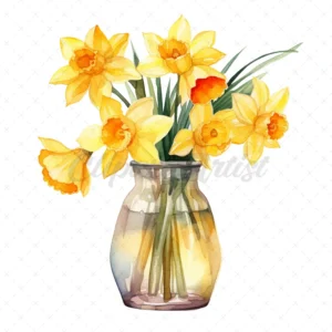 21 High-Quality Daffodil Glass Pot Clipart - Daffodil flower digital watercolor JPG instant download for commercial use - Digital Download